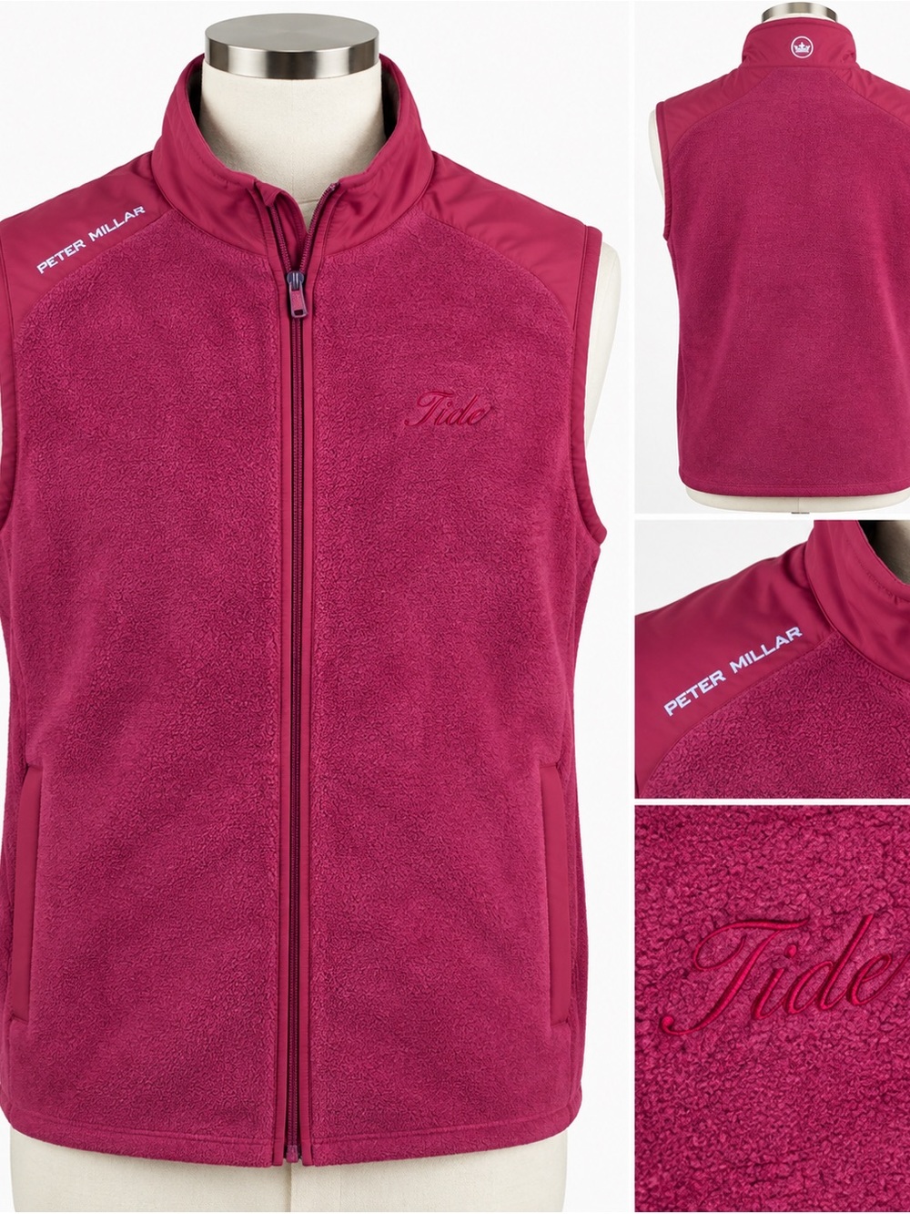 Peter Millar Tide Alabama Crimson Fleece Full Zip Vest Men’s Large NWT MSRP $225